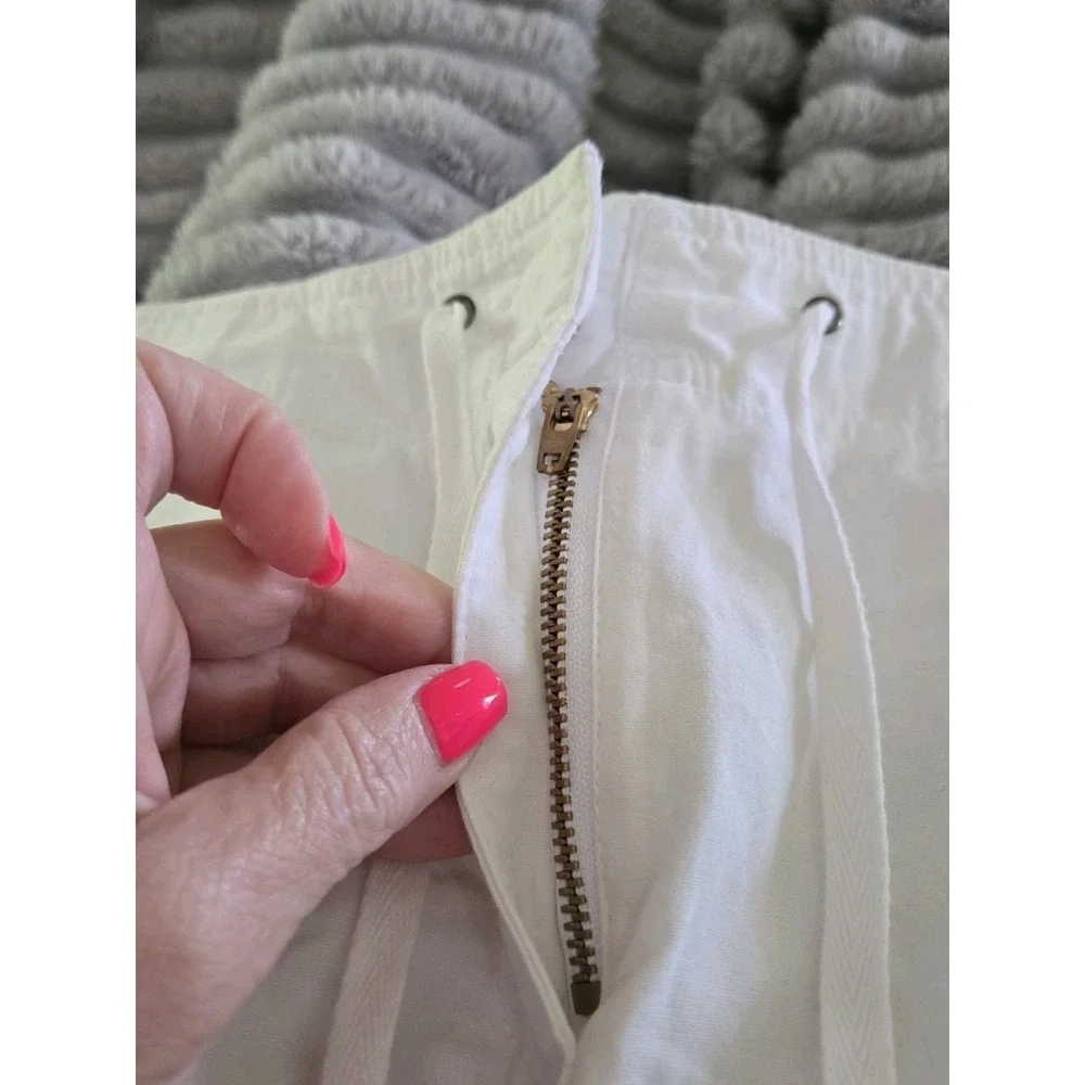 New York & Company White 100% Cotton Drawstring‎ Midi Skirt Size 8 Pockets Slit